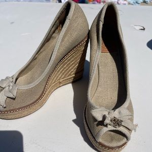 Size 7 Beige Tory Burch espadrille wedge heels